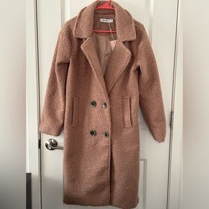 Missguided Brown Long Teddy Coat